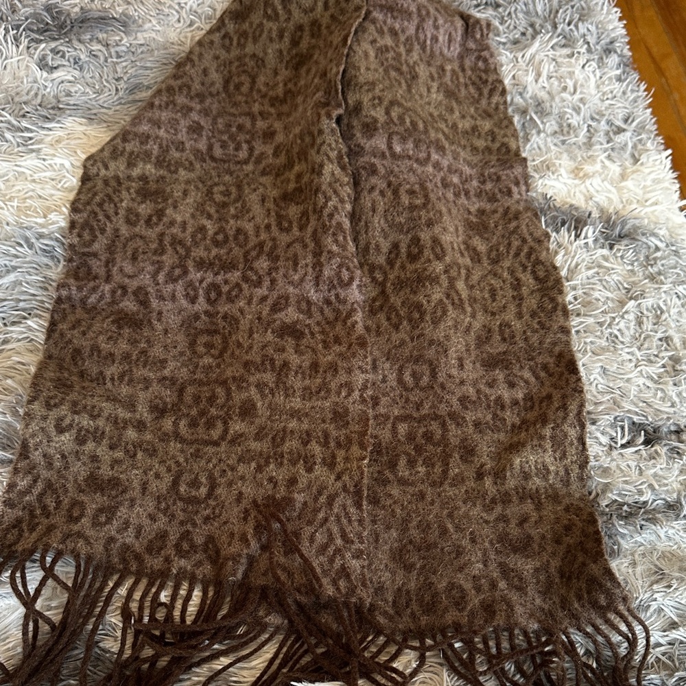 UNISEX Brown Leopard Print Scarf with Fringe